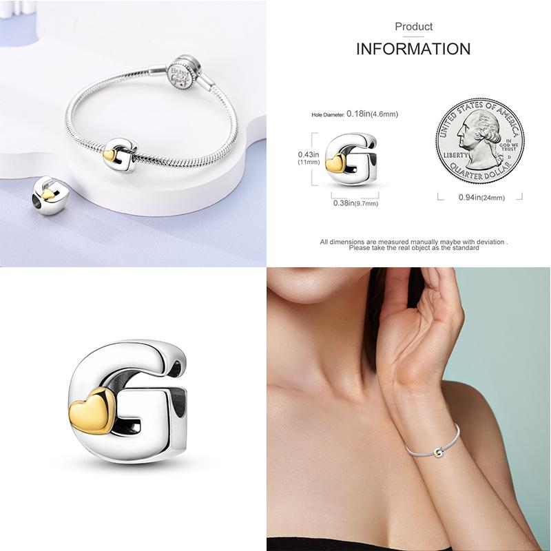 Новый 26 AZ Алфавит Бусина S925 Стерлингового Серебра Сердце ЛЮБОВЬ Письмо Шарм Подходит Оригинальный Браслет CZ Циркон Бисер Ювелирные Изделия