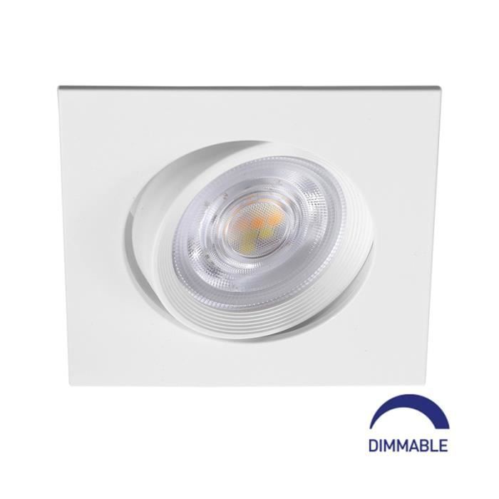 Spot LED encastrable 3en1 carré blanc 7W IP20 Dimmable