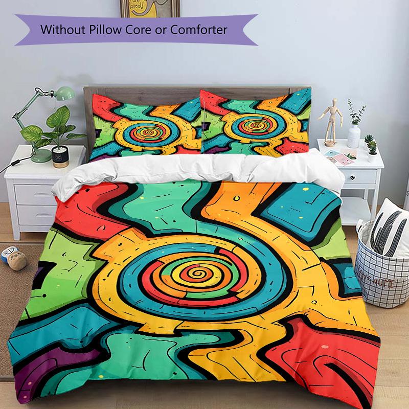 3pc Spiral Vibrant Cover Set - 1 Quilt Cover + 2 Pillowcases, All Seasons Bedroom Setting, Perfect for Home070