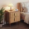 Bohemian 4-Leg Walnut Veneer Nightstand,Geometric Inlaid-Line 2-Drawer Bedside Cabinet for Bedroom