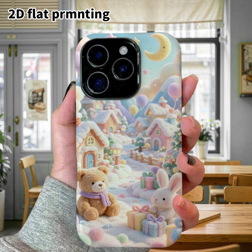 Phone Case: 2D flat, suitable for iPhone 18 17 16 15 14 13 12 Pro, phone decoration, winter town, perfect holiday gift for Christmas and Halloween