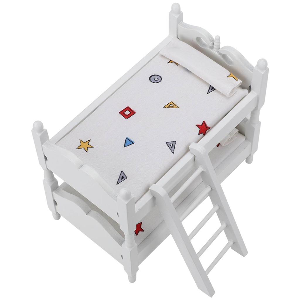1:12 Mini Dollhouse Bed Miniature Simulated Wooden Bunk Bed Furniture Model Toy AccessoryGeometric