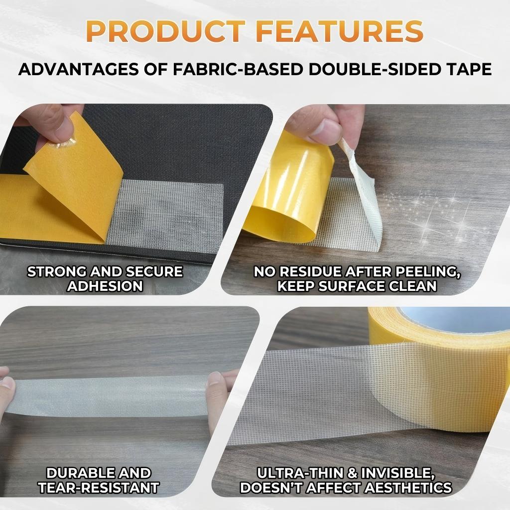 Heavy-duty double-sided tape 5 sizes strong mesh-reinforced carpet tape for rugs. 10m transparent residue-free mounting tape works on carpets wood