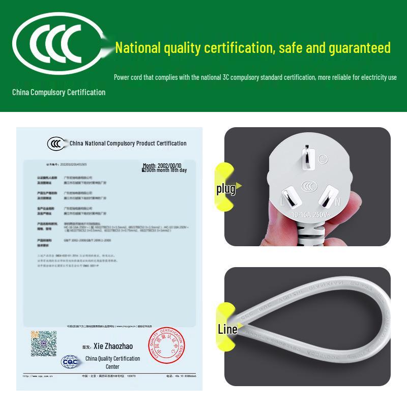 3-Core Pure Copper Power Cord with Plug: 10A/16A High-Power Extension with Bare End and Three-Pin Socket