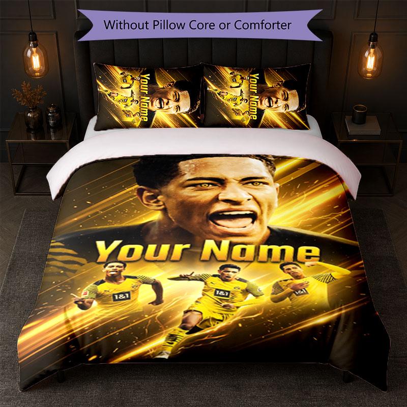 Jude Bellingham Custom Name Text Bedding Set 1 Duvet Cover+2 Pillowcases Soccer Logo Personalized Gift For Special Occasion Bedroom Decor