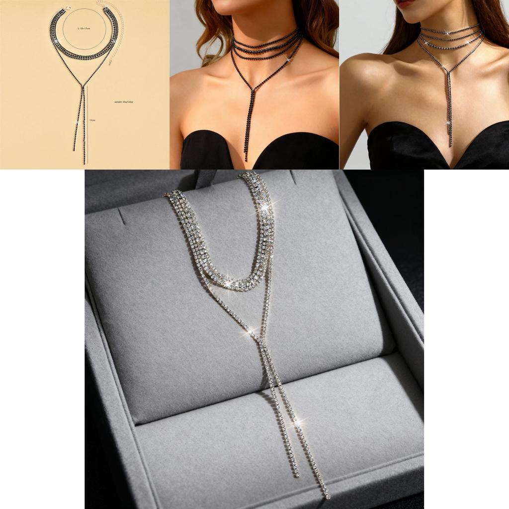 Fashionable Layered Necklace For Women With Cubic Zirconia Crystals And Geometric Line Art For Stylish Looks