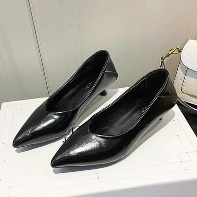 2024 Новые женские туфли-лодочки с острым носком, туфли-лодочки на каблуке-рюмочке, серебристые, офисные туфли для женщин, черные, весна-осень