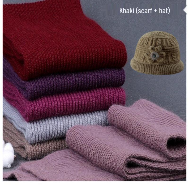 Winter Wool Knitted Hat and Scarf Set for Women - Fleece-Lined, Thick, Cold-Proof, Ear Protection.