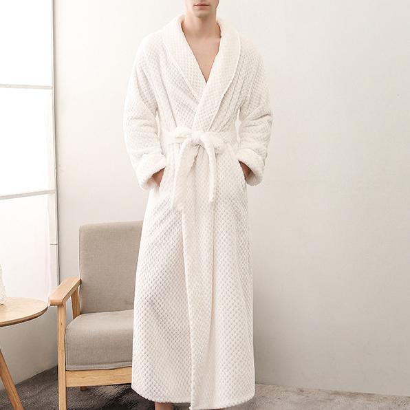 Коралловый флисовый халат с длинным рукавом Домашняя одежда Плотный фланелевый парный халат Пижамы Серый Осень Зима Wam Свободная одежда для отдыха