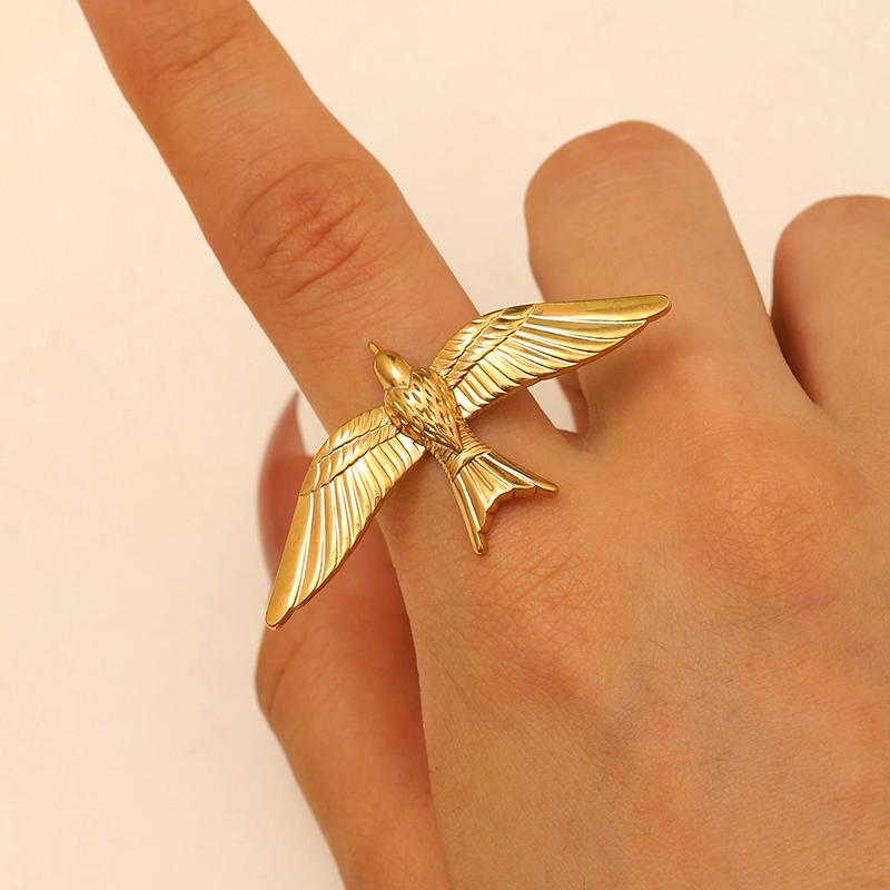 1 шт. Новое Минималистичное Позолоченное 18K Золотом Крылья Ангела Крылья Голубя Мира Открытые Кольца Модные Водонепроницаемые Ювелирные Изделия из Нержавеющей Стали