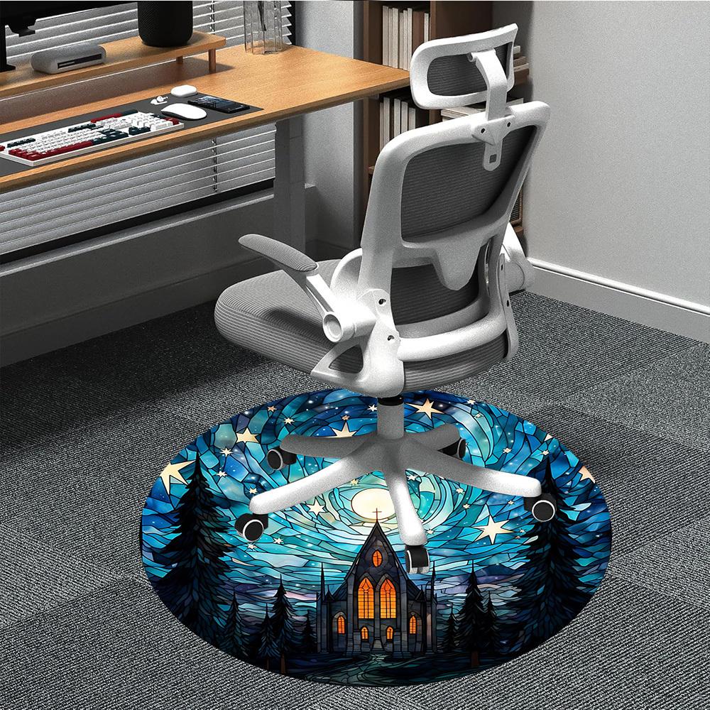 1pc Stained Glass Church Chair Carpet for Office, Non slip, Soft and Durable Office Rug