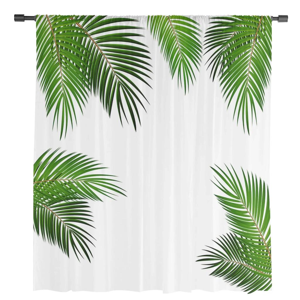 Green Leaves Plant White Tulle Window Curtains Living Room Organza Yarn Sheer Voile Curtain Bedroom Kitchen Home Decor Drape