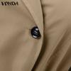 VONDA Женская мода лацкан длинный рукав однотонный пояс тренчкоты