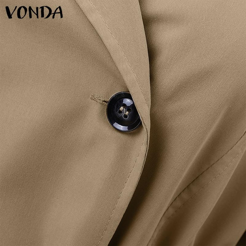 VONDA Женская мода лацкан длинный рукав однотонный пояс тренчкоты
