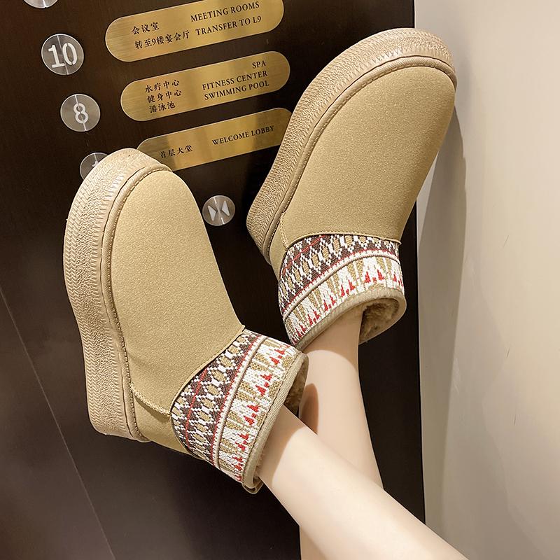 Модные ботинки-платформы женские 2025 новые зимние флисовые меховые интегрированные хлопковые ботинки нескользящие северо-восточные большие хлопковые ботинки