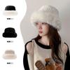Imitation Fox Hair Plush Hat Female Winter Face Small Thickened Warm Bucket Hat Big Head Circumference Cold Basin Hat