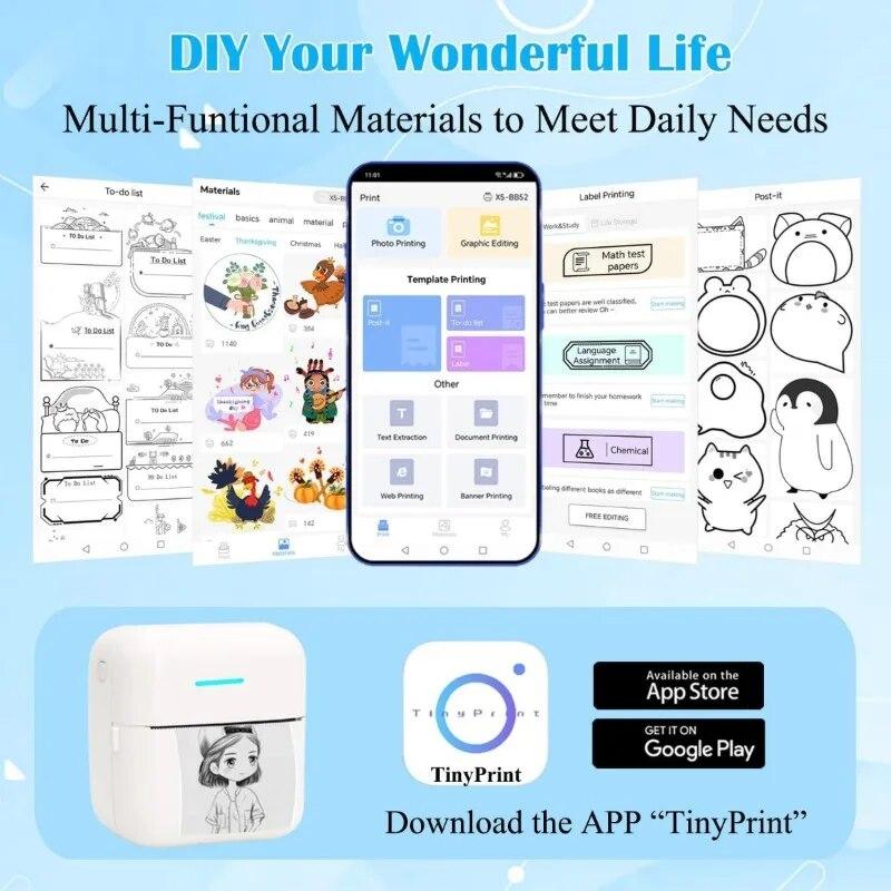 Мини-термопринтер с беспроводным подключением, бесчернильной печатью и возможностью печати шириной 57 мм. Детская игрушка в подарок. Набор принтеров X6.