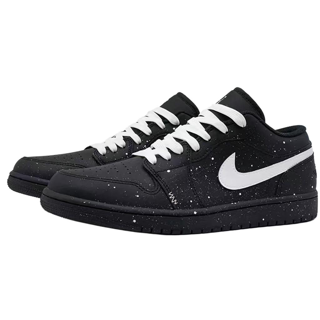 Jordan Air Jordan 1 Ink Splatter, Black Warrior Synthetic Leather Cushioning Abrasion Resistant Low top 553558-093(Team1803-)