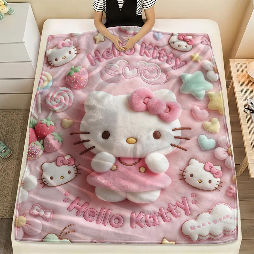 1 шт. Розовое фланелевое одеяло Hello Kitty с принтом, Высококачественное, Для всех сезонов, Декор для дома, Тепло и комфорт, Идеально для рождественских подарков