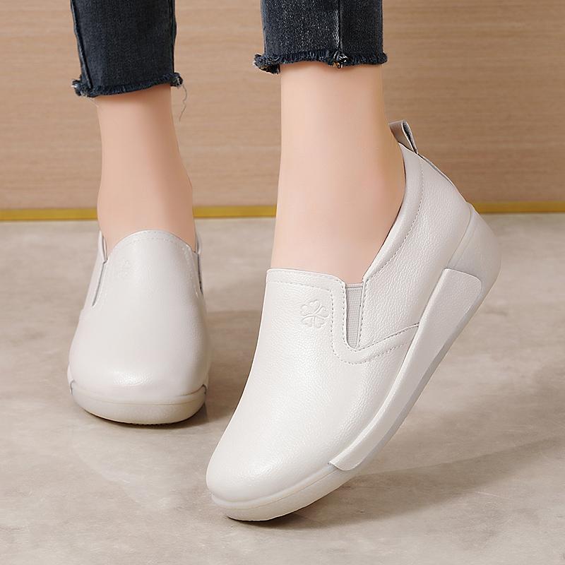 Женские туфли на платформе серые повседневные кожаные туфли женские туфли на толстой подошве слипоны для увеличения роста Shake Shoes