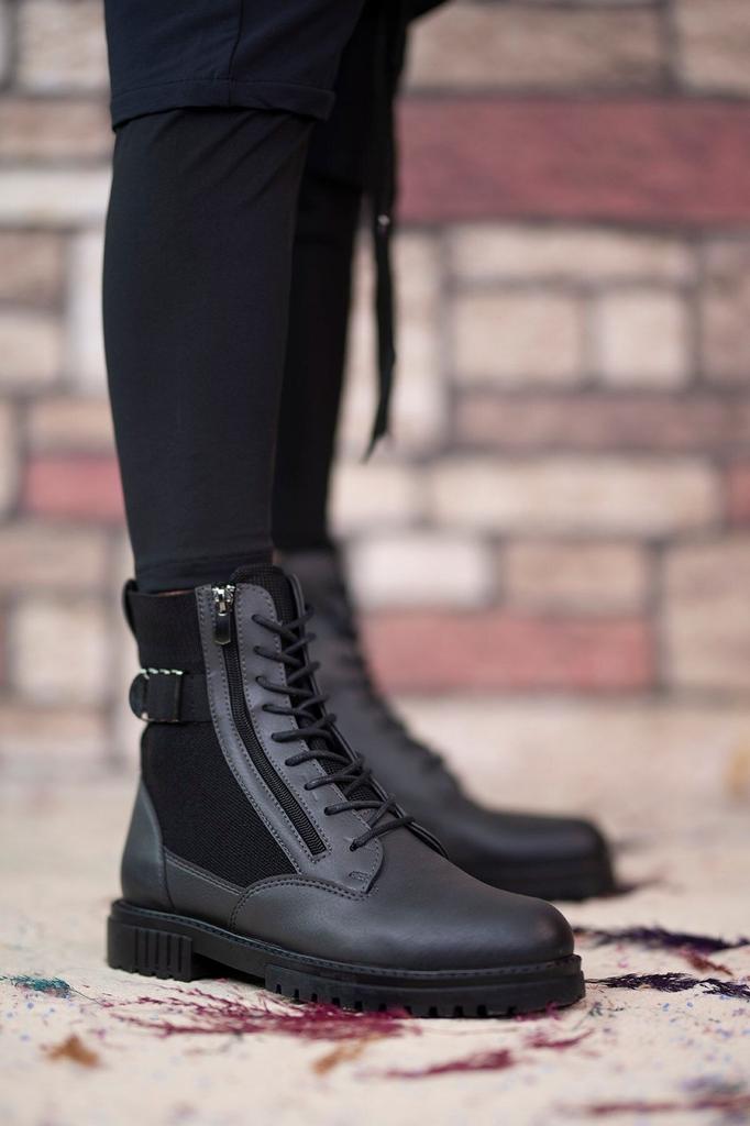 Men's Fashion Faux Leather Flat Heeled Booties Smoked Zipper Boots Shoes