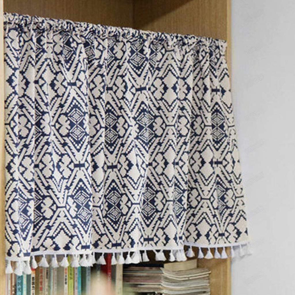 Cafe Curtains for Small and 45cm Geometric Diamond Japanese Coffee Kitchen TODO Windows, 60cm, 90cm, Lengths, Pattern, Style, Privacy, Decoration,