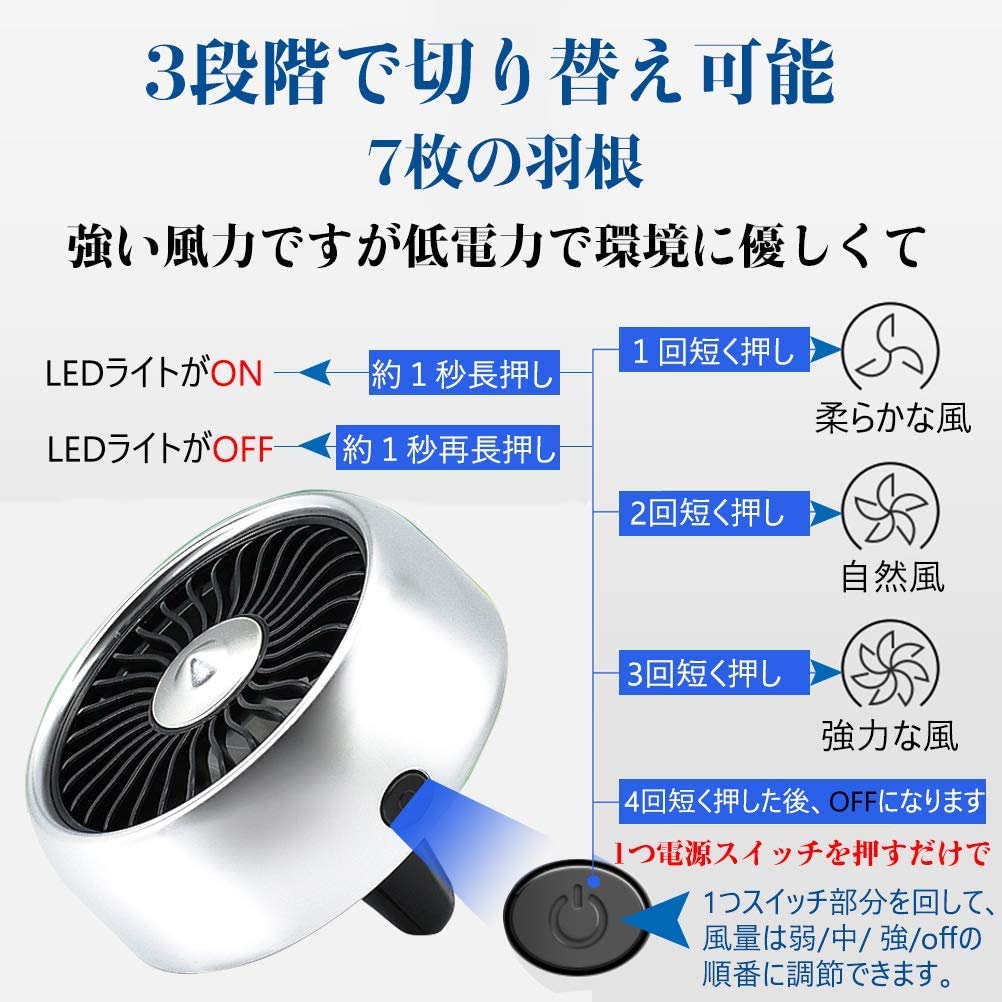 Kwak's Car Fan, For Tabletop, Air Conditioner, Dual Use, Angle Adjustable, LED Light, Summer,