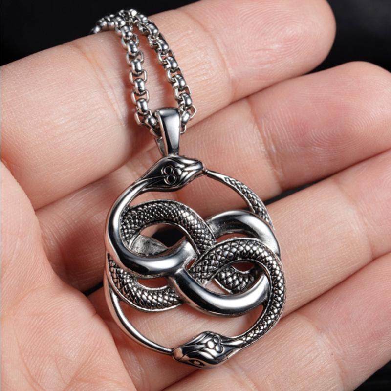 New Accessories Popular In Europe and America, Titanium Steel Pendant, Double Snake Titanium Steel Necklace