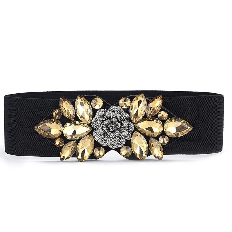 Elastic Elastic Imitation Rhinestone Waist Seal Women'S Dress Retro Flower Belt Student Personalized Decoration