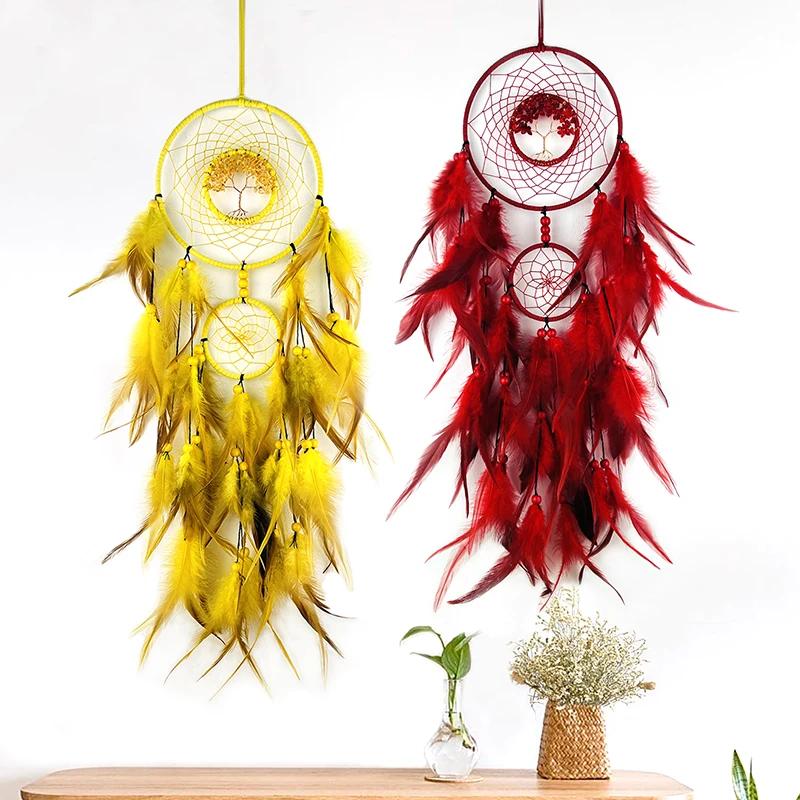Dream Catcher Living Room Hanging Ornaments Crystal Tree of Life Hand-woven Wind Chimes Birthday Festival Gifts Home Decorations