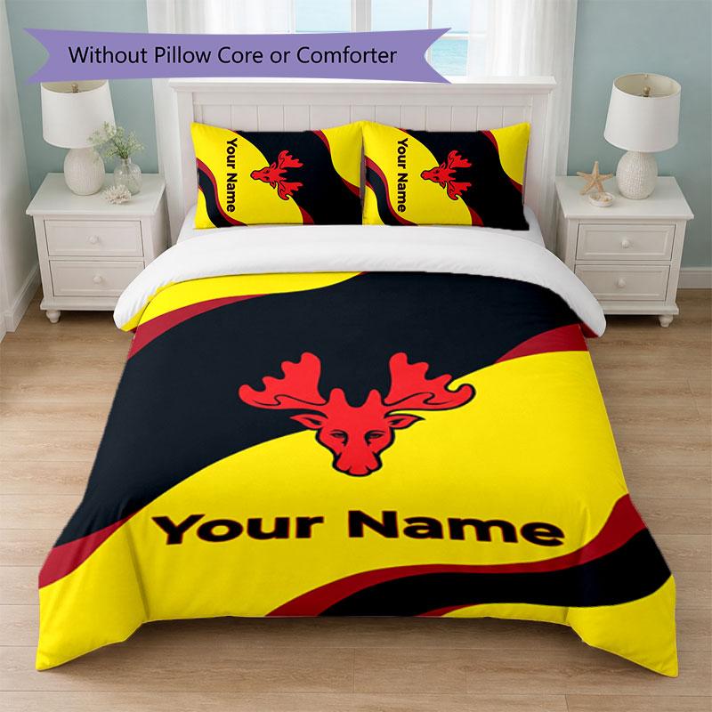 Watford FC Custom Name Text Bedding Set 1 Duvet Cover+2 Pillowcases Soccer Logo Personalized Gift For Special Occasion Bedroom Decor