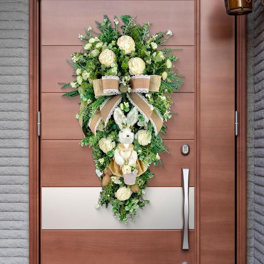 Easter Teardrop Wreath Artificial Hanging Crafts Front Door Swag for Fireplace Shelf