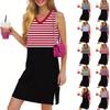 Женское повседневное модное сексуальное платье без рукавов с V-образным вырезом и разрезом по низу в полоску