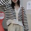 Cardigan Sweater Female 2022 Autumn New College Style Stripe V-Neck Knitwear Women Design Sense Korean