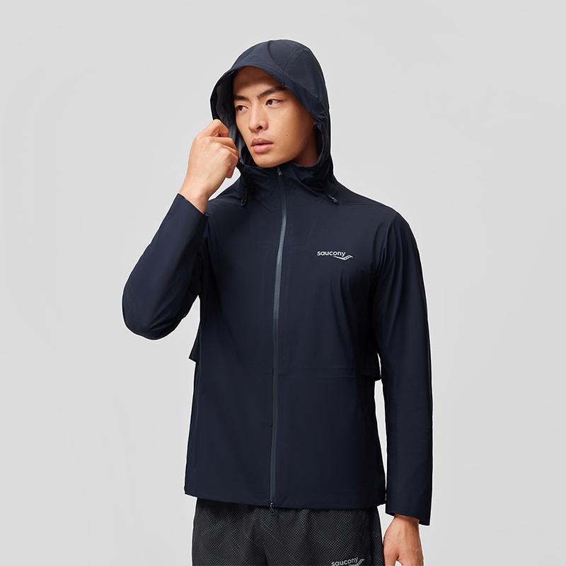 SAUCONY Повседневная куртка-ветровка с капюшоном и принтом логотипа для бега Мужские куртки Черный Темно-синий SC2249008A-BL106