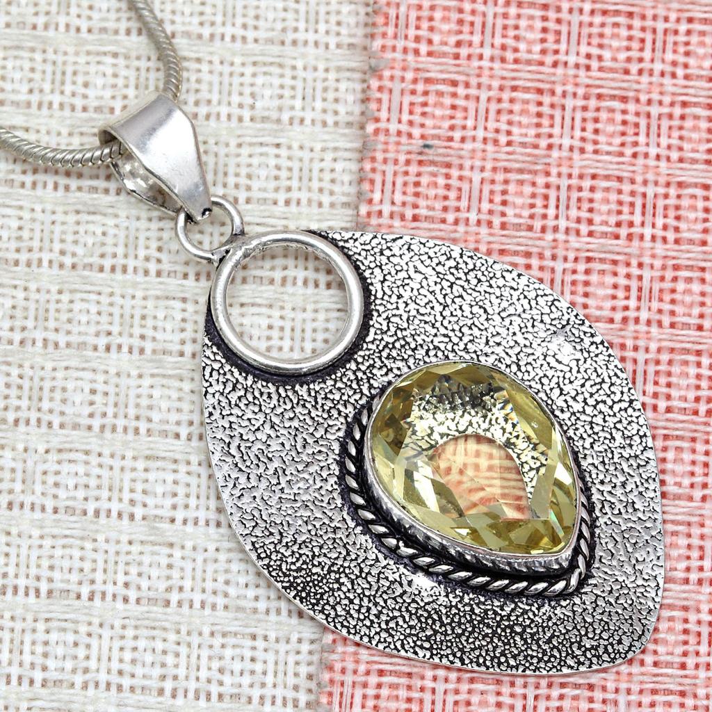 Lemon Topaz Gemstone Mother's Day Jewelry Pendant Earring Set