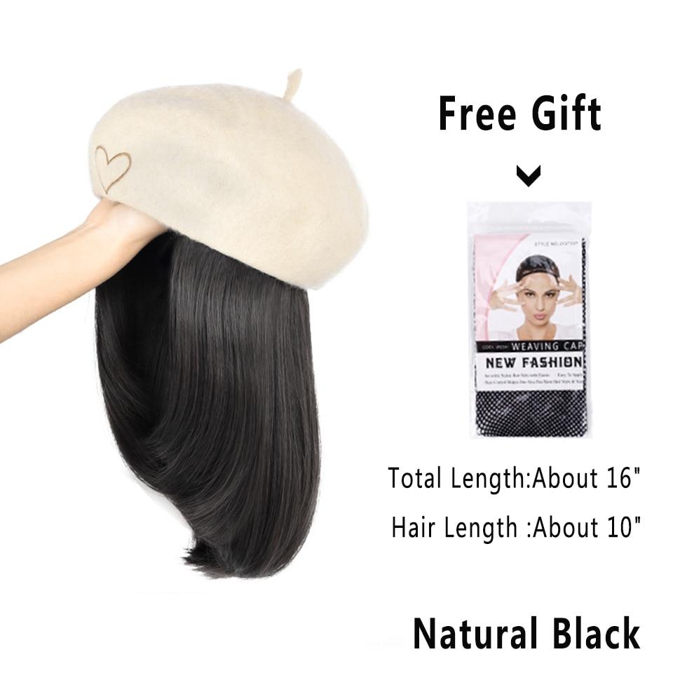 LUPU Берет-шляпа, парики для женщин, синтетический парик «боб», черная шляпа, парики, шапка с волосами, естественное соединение, термостойкие волосы
