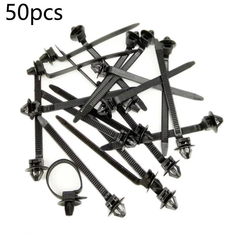 50pcs Nylon Cable Tie Wrap Automatic Necktie Cars Mount Wire Tie Clip Fixed Fastener Clips Car Hose Fastening Zip Strap Kit