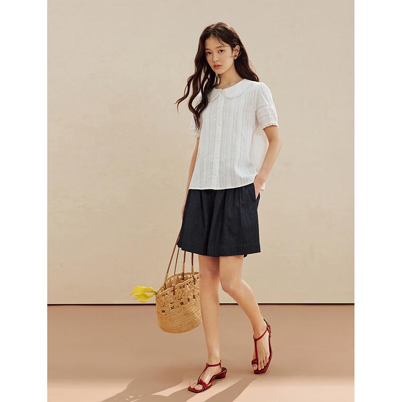 INMAN Women's Sweet Lace Trim Cotton Blouse