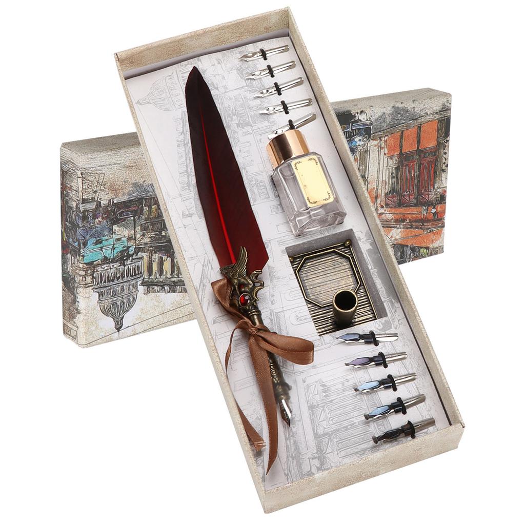 Набор перьевых ручек Винтажный Креативность Чернила Резьба Письменный Набор для Любимого Учителя Одноклассника Подарок Бордовый