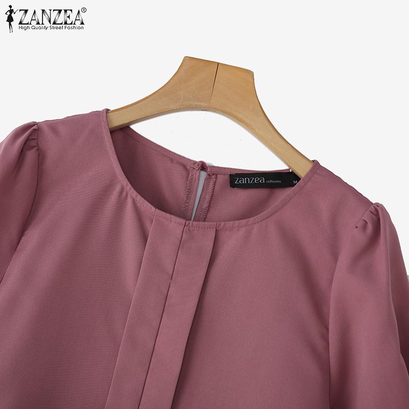 ZANZEA Women Casual Round Neck Solid Color Short Sleeve Blouse