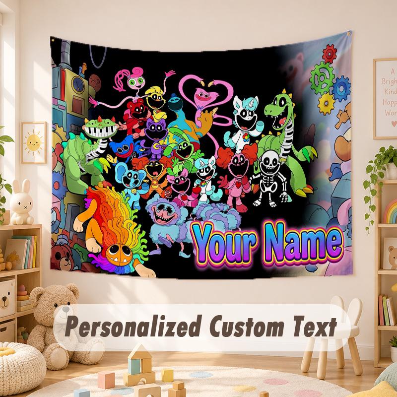 Custom Name Text Tapestry,Poppy Playtime Boho Wall Hanging, Decorative Backdrop Tapestry For Room