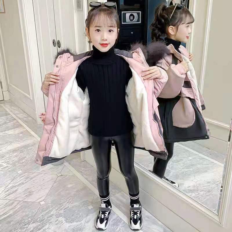 Зимнее пальто для девочек, стильная детская парка средней длины в корейском стиле, хлопковое пальто для детей среднего и большого возраста, а также бархатное пальто