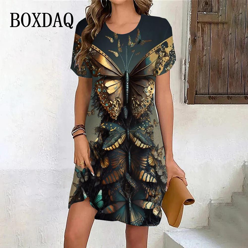 Новые летние платья 2024 года, женские платья с принтом в виде цветов и узоров в стиле тай-дай, женская одежда, повседневное свободное платье в стиле ретро с коротким рукавом и большими размерами