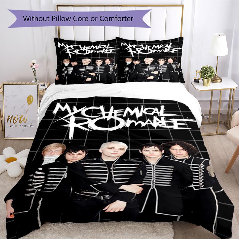 3pcs My Chemical Romance Bedding Set Duvet Cover Closure Includes 1 Duvet Cover & 2 Pillowcases, Soft and Comfortable for All Seasons.