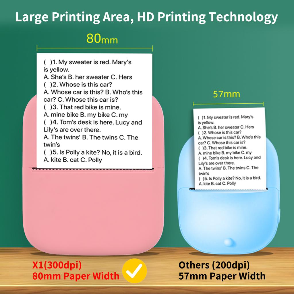 X1 Portable Mini Pocket Printer 80mm BT Wireless Thermal Photo Printer 300dpi Picture Memo Notes