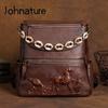 Johnature Рюкзак из натуральной кожи с тиснением в стиле ретро, ​​женская сумка из натуральной яловой кожи, большие вместительные рюкзаки для отдыха и путешествий
