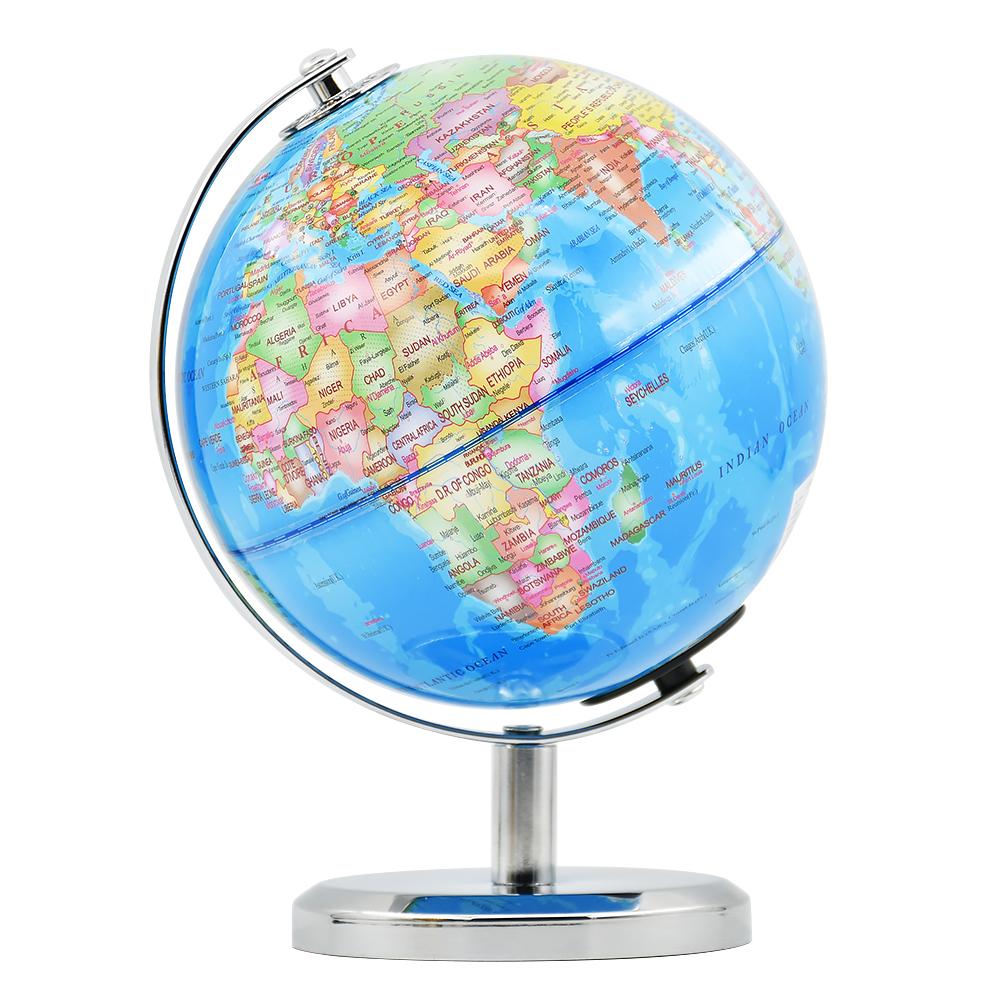 EXCELLENCE 14cm Metal with Stand Rotating Geography Education Globe Earth World Map Led Lights School Teaching Tool