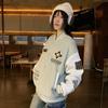 Mens Womens Oversized Baseball Jacket PU Leather Patchwork Rhombus Embroidery Fall Casual Moto Outerwear