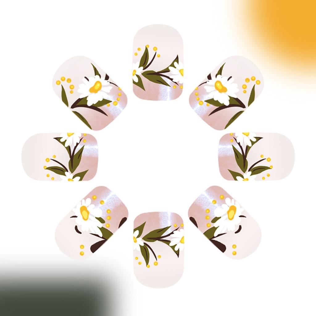 24 шт. Накладные ногти с французским кончиком, короткие квадратные, с цветами, акриловые, с блестками, полное покрытие, наклейки для ногтей